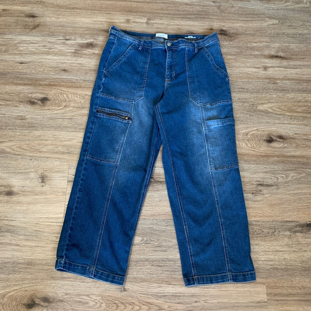 Nicole Miller New York Soho High Rise Wide Leg Utility Jeans Blue Denim Size 14